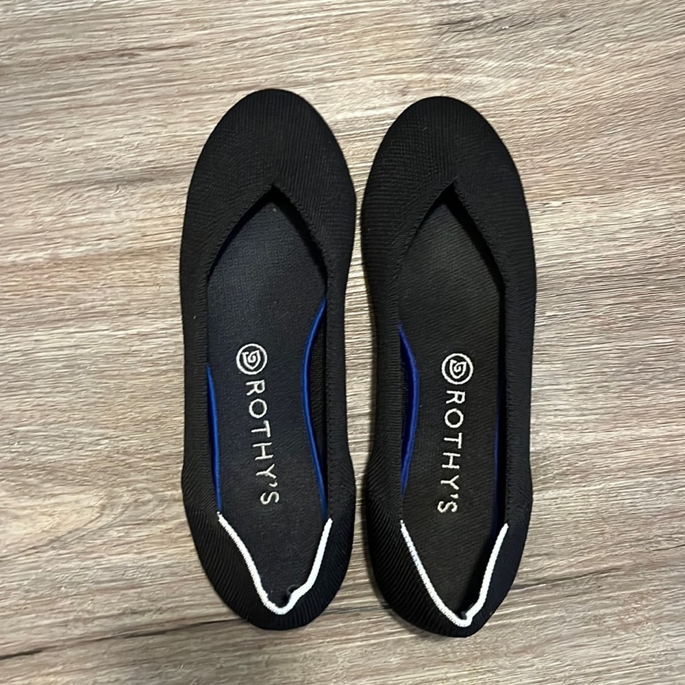 Rothy’s Black The Flat Round Toe Knit Stretchy Washable 9.5 Ballet Comfort Flat